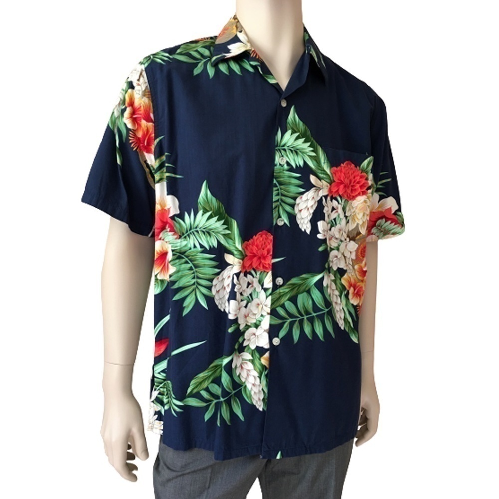 GO Barefoot Shirt Vintage Hawaiian Floral Tiki Cotton Rayon Blend Colourful